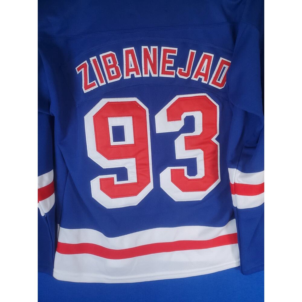 Reebok NY Rangers Mika Zibanejad 93 Blue Lace Up Hockey Jersey Women Size Large - Picture 3 of 16